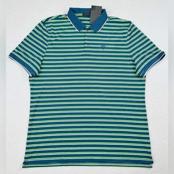 G/Fore Men’s XL Blue Green Stripe Tech Golf Prep Performance Jersey Polo Shirt - Picture 2 of 11